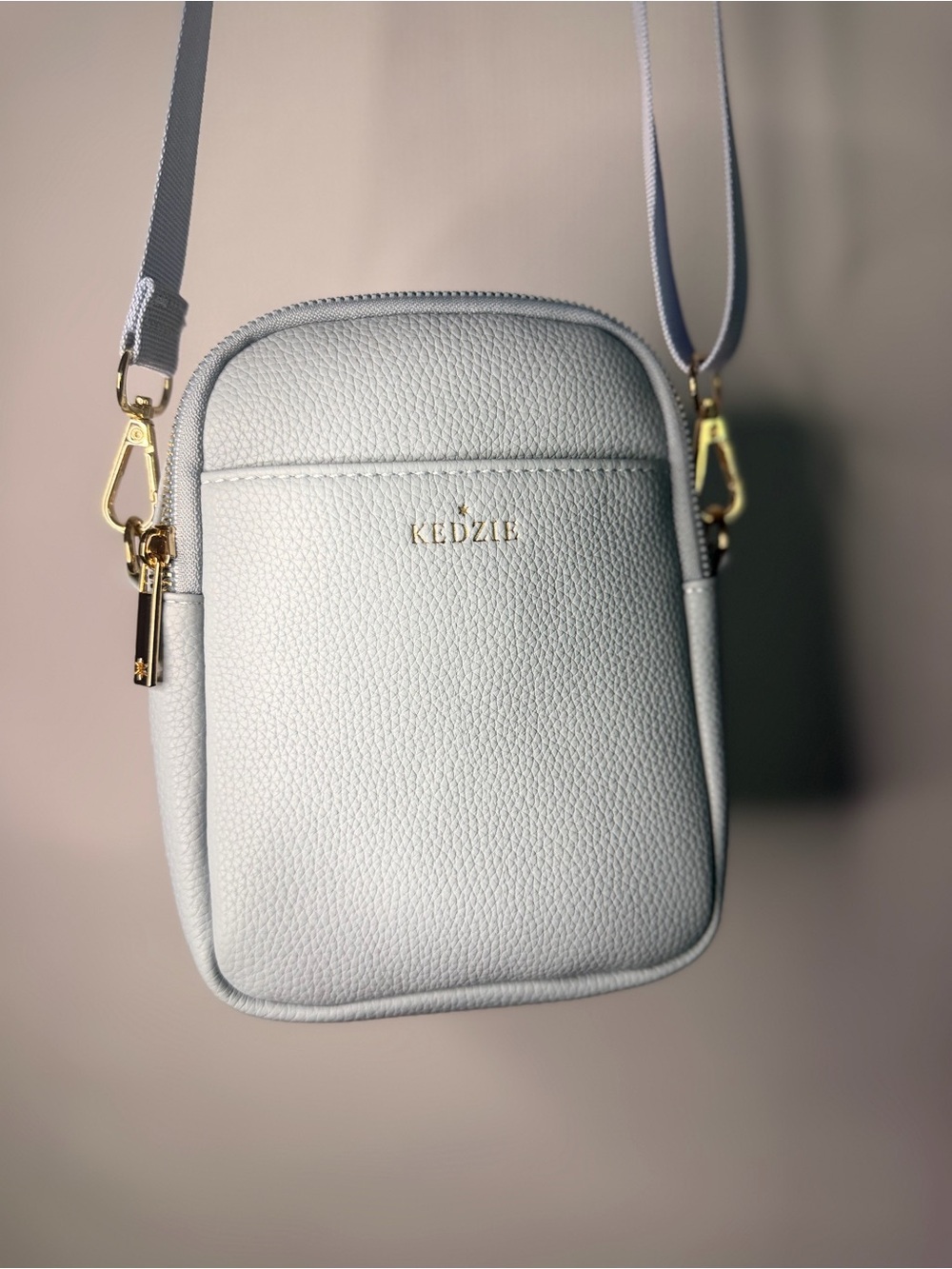 Kedzie Light Gray Pebbled Crossbody Phone Bag